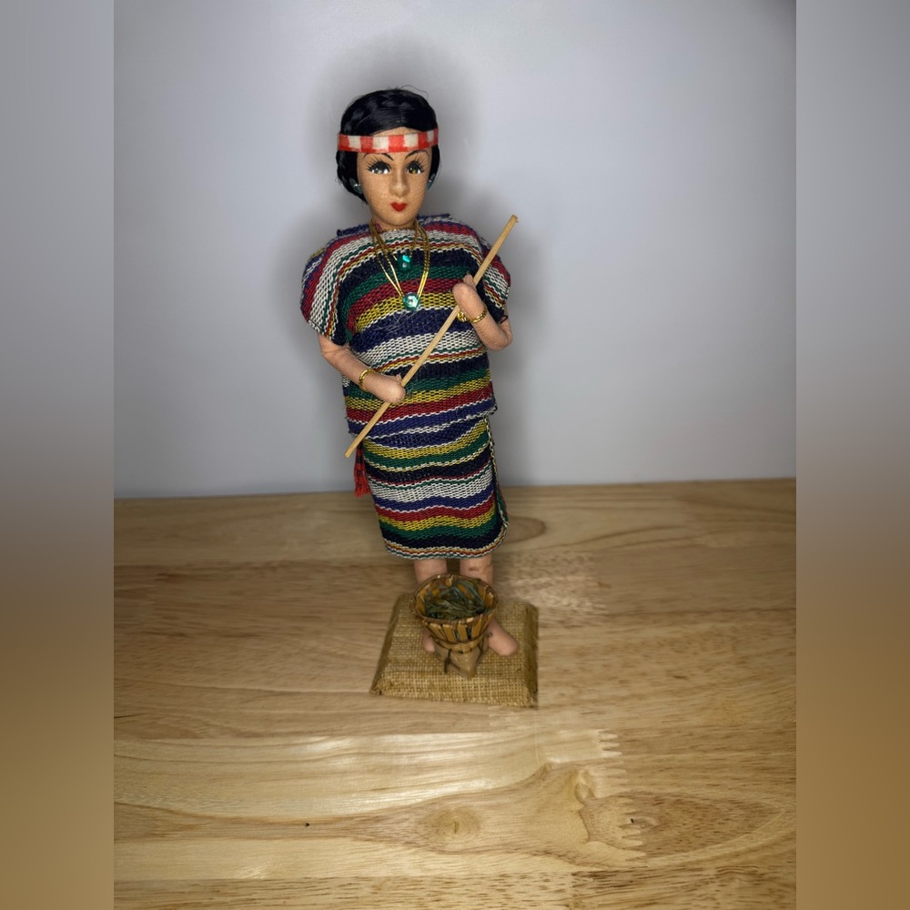 VTG Native American Cloth Doll Figure Tribal Print Dress Handcrafted Folk Art